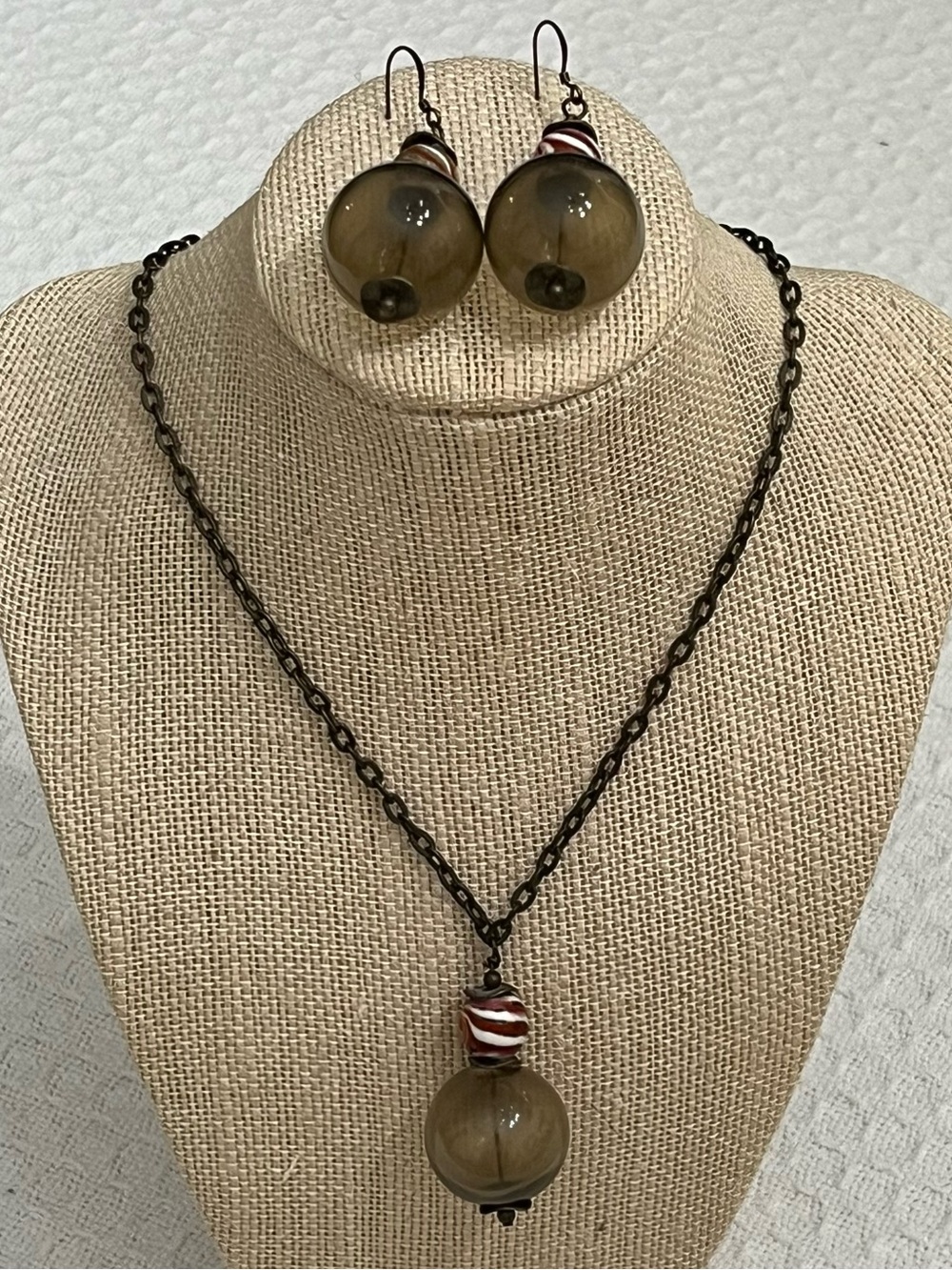 Handmade Smoky Glass Bubble Necklace & Earrings Set